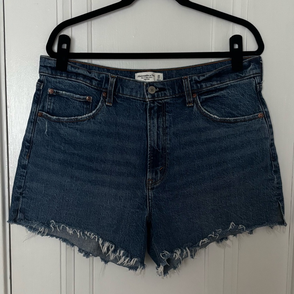 Abercrombie & Fitch Dark Indigo Frayed Hem Denim Shorts